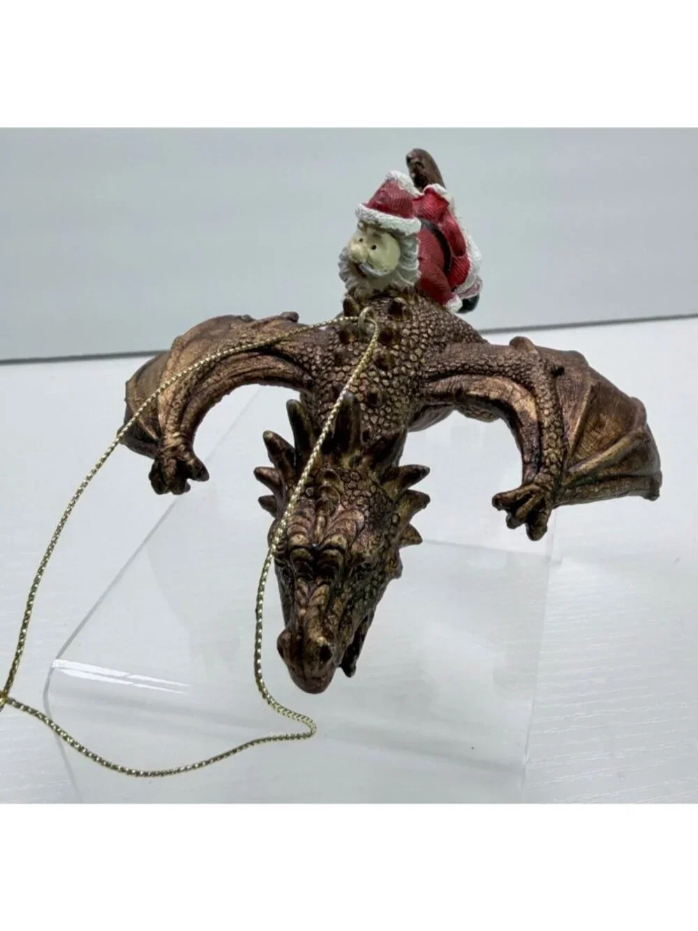 Santa Riding Bronze Dragon Ornament Fantasy Christmas Decoration Mythical